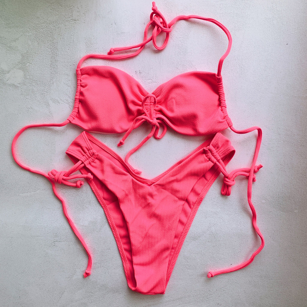 SOFIA Ribbed Bikini Set - Candy Pop